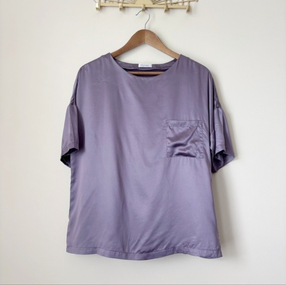 Lilysilk Mulberry Silk T Shirt Small Short Sleeve Pocket Purple